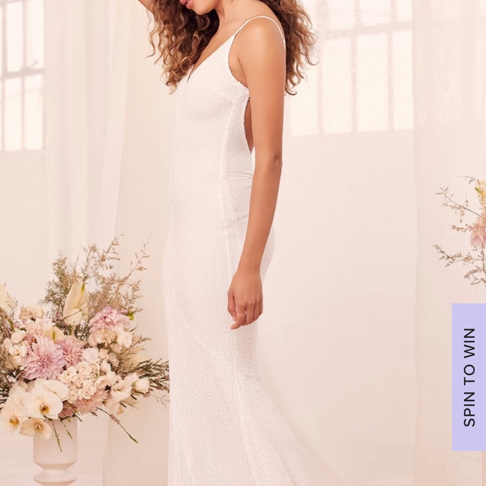 Forever Radian White Sequin Backless Mermaid Maxi Dress